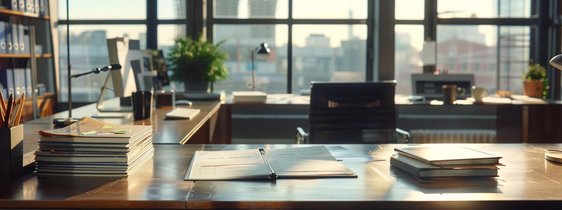 a focused office environment showcases a professional consultation between a mover and a client, with detailed moving company brochures spread across a sleek desk, illuminated by bright overhead lighting that emphasizes the seriousness of choosing the right relocation service.